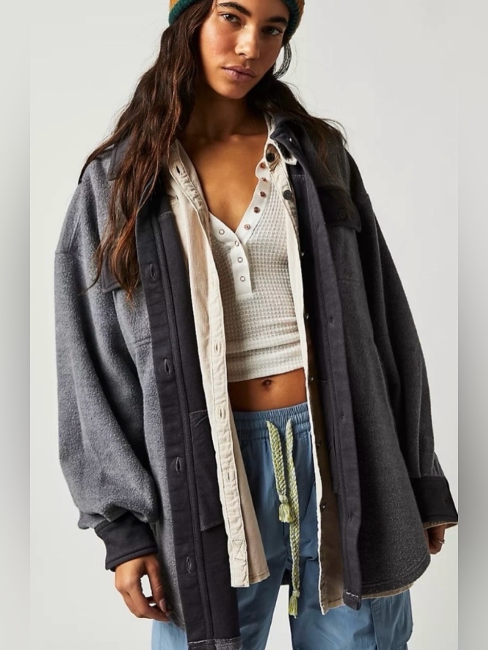 NEW Free People M Ruby Shirt Jacket in Incense Grayish Black NWOT Button Down